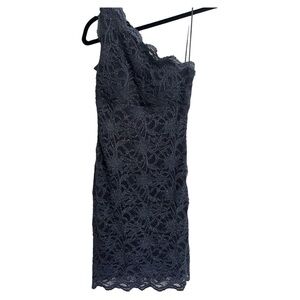 Morgan & co 1/2 one shoulder lace navy glitter dress